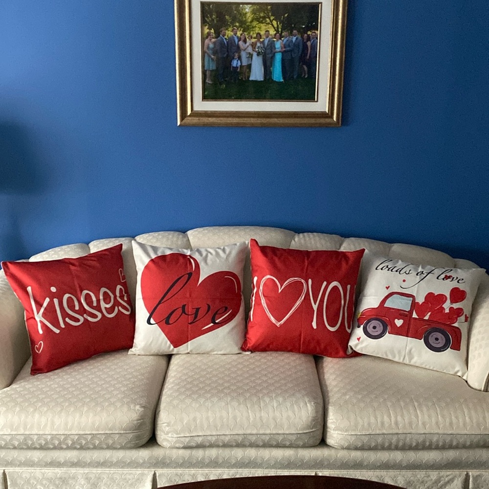 Valentines Day Linen Pillow Cases 16inch Squares